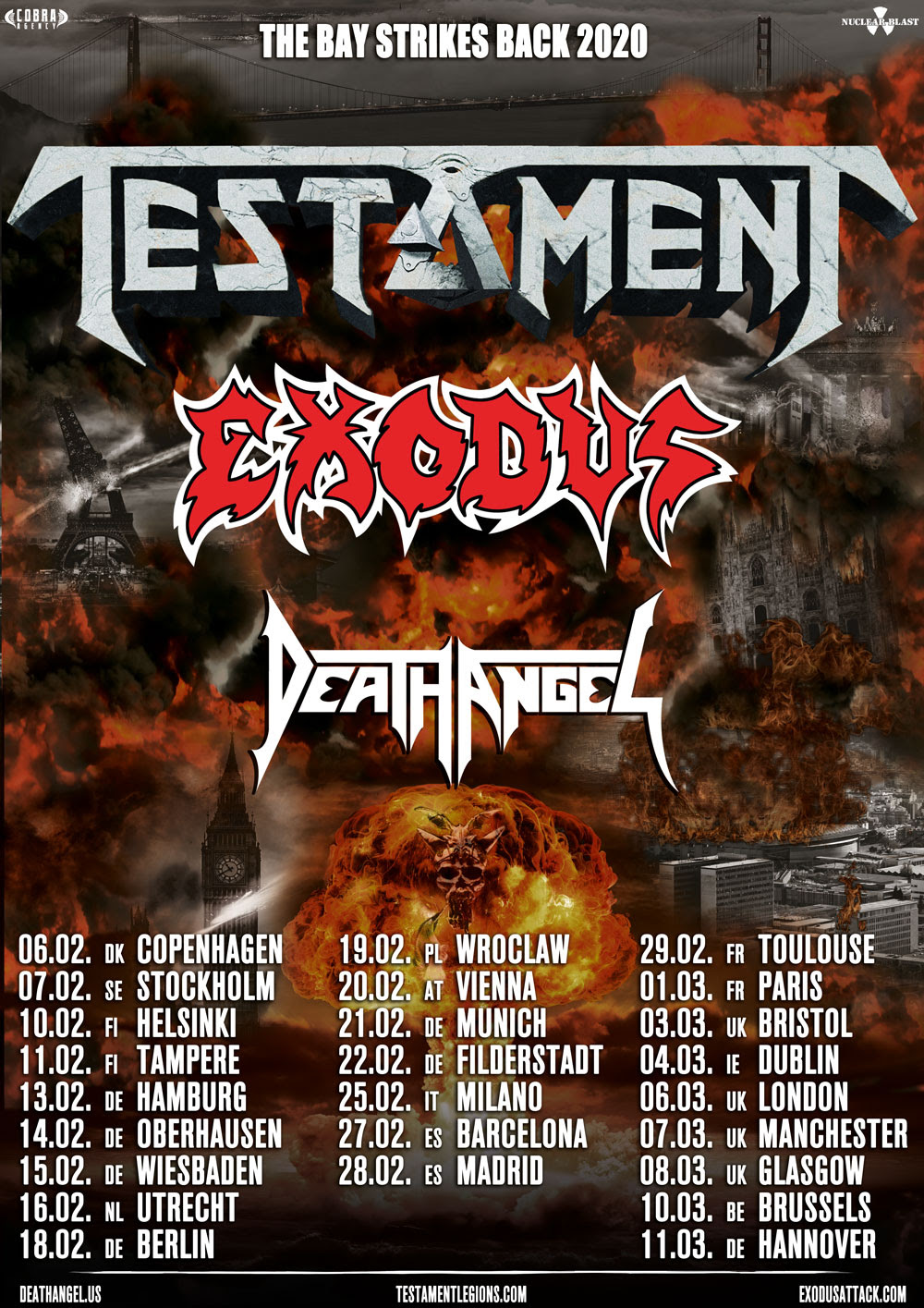 Testament, Exodus and Death Angel team up for “The Bay Strikes Back” European Tour 2020